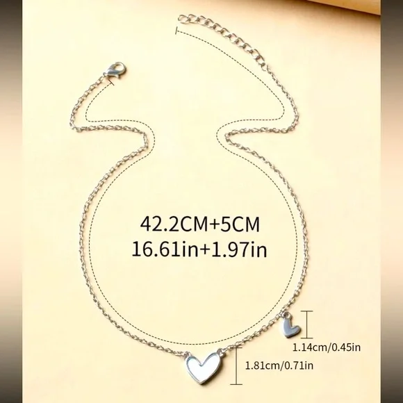 Ultra Dainty Delicate Valentine Enamel Hearts💕Necklace White & Silver - Picture 4 of 5